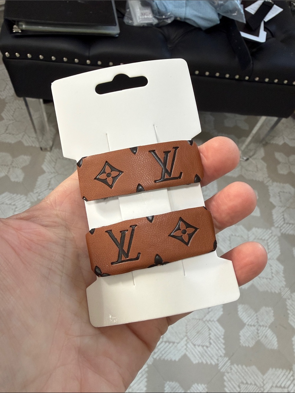 Louis Vuitton upcycled Brown large Leather Hair clips